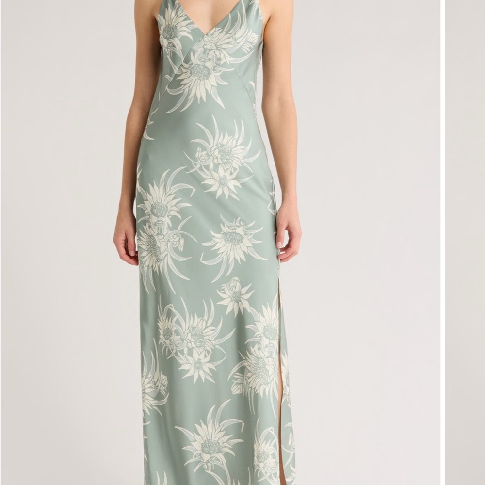 rag & bone Green Maxi Dress with Slit and Spaghetti Straps